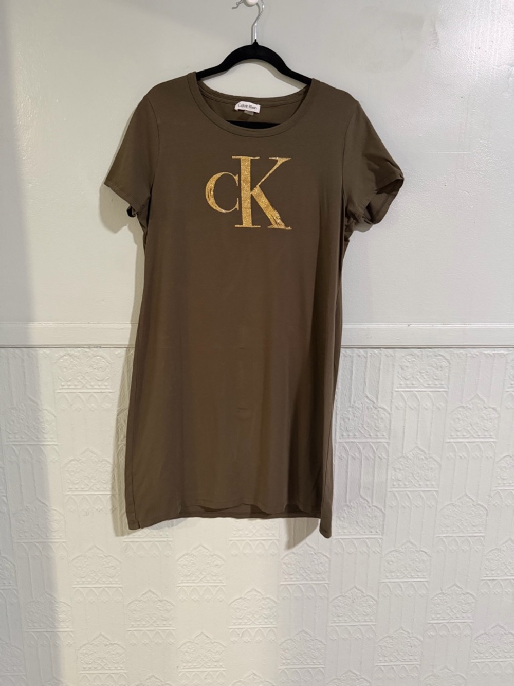 Calvin Klein Olive Tee Dress with Gold cK Logo